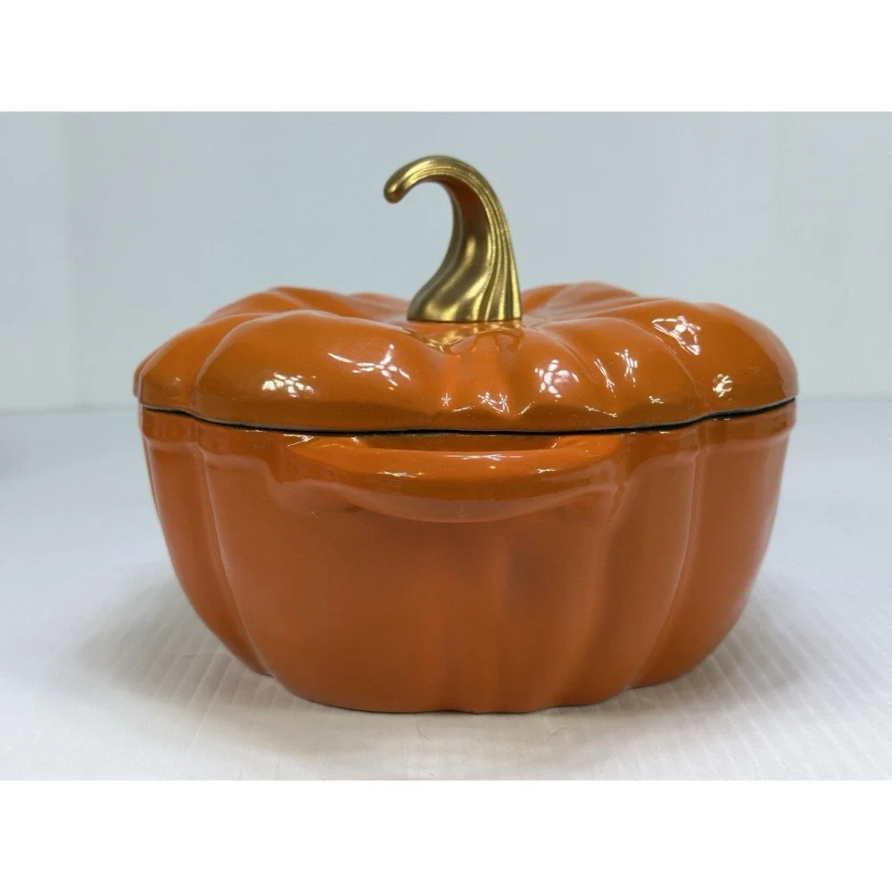 Smith & Clark Ironworks Orange Enameled Fall Pumpkin Cast Iron 2 QT Dutch Oven